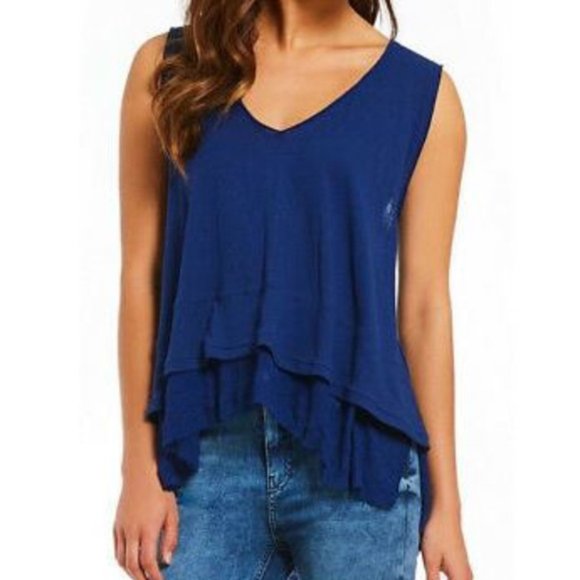 FREE PEOPLE WE THE FREE BLUE PEACHY TEE DISTRESSED TANK TOP SMALL - Picture 2 of 12